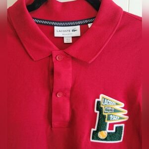 Lacoste Mens Regular Fit Polo Shirt Red Varsity L Patch-NWT